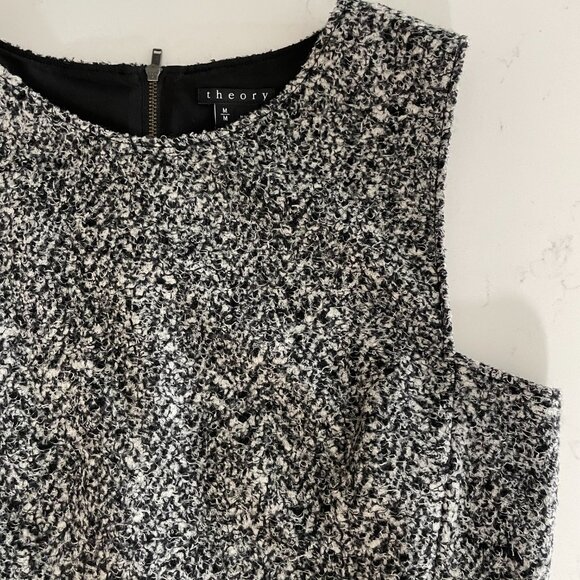 Theory PAGIA B Tweed Knit Lined Virgin Wool Blend Vest Black & Hues of Grey Sz M - Picture 2 of 10